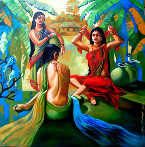 494x500 3 Village Women Indian Painting - 3 Women Painting