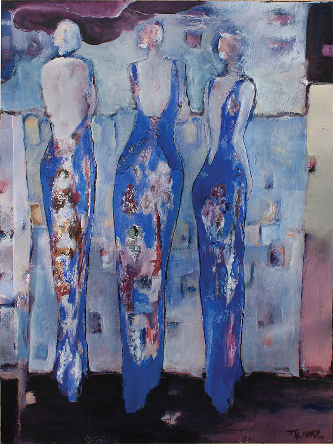 675x900 3 Women In Blue Painting By Terry Alford - 3 Women Painting