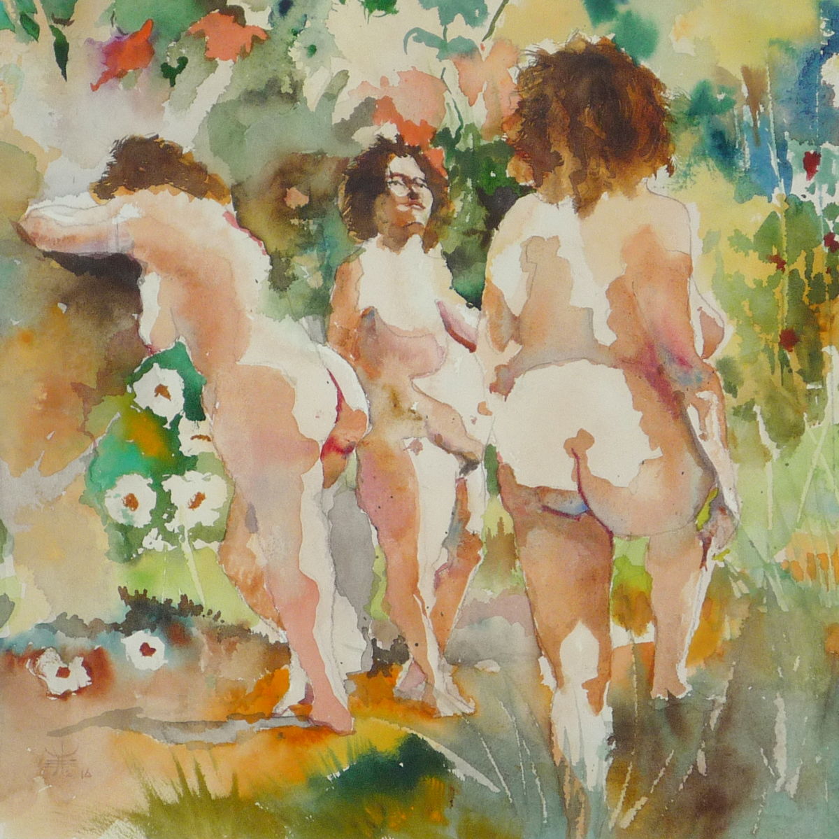 1200x1199 3 Women In Peaceful Garden Thibaut) - 3 Women Painting