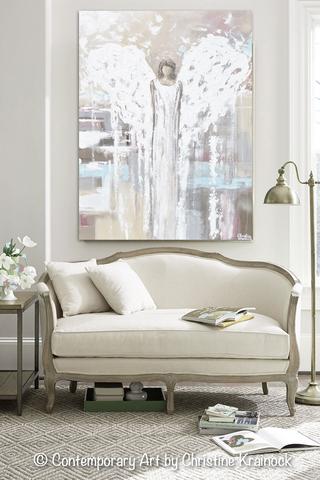 320x480 Original Abstract Angel Painting Guardian Angel Neutral Wall Art - 30x40 Painting