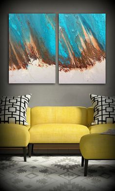 236x392 Copper Coastal Painting 24 X 48, Acrylic Painting On Canvas - 36 X 48 Painting