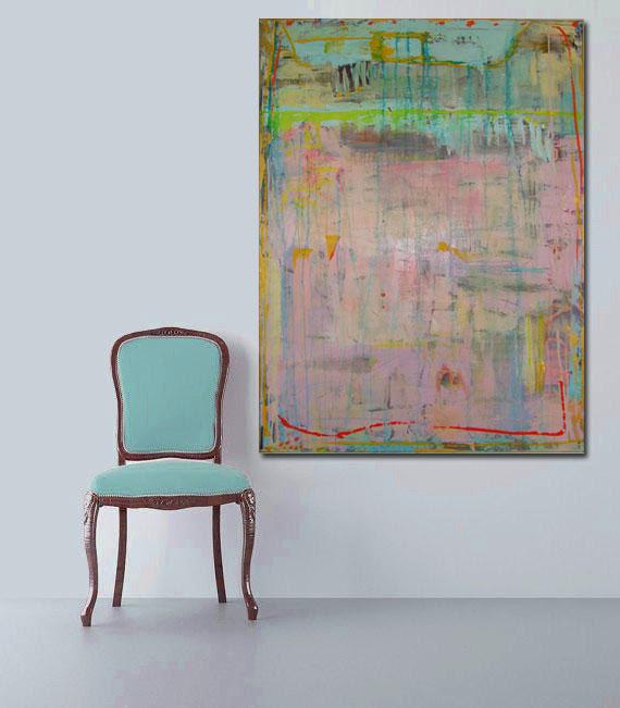 570x651 Original Painting 36 X 48 Pink And Blue Pastel Modern Abstract Art - 36 X 48 Painting