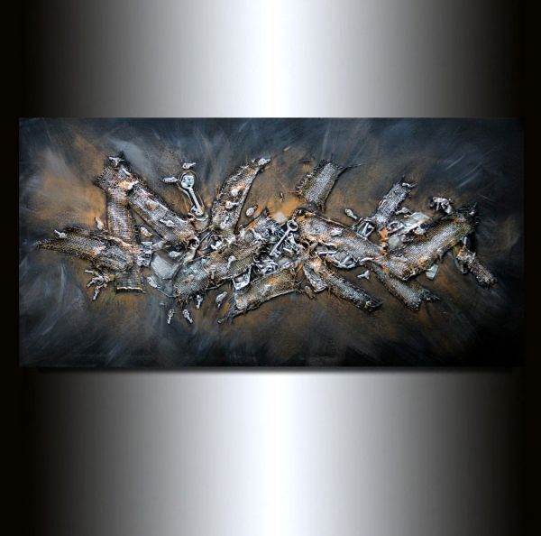 600x594 3d Painting, Modern Grey Abstract Paintings, Original Black - 3d Abstract Painting