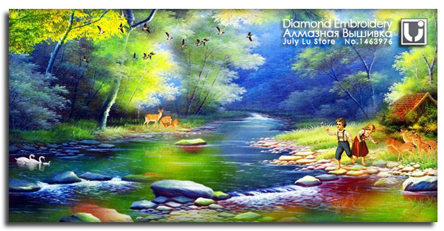 640x333 3d Cross Stitch Diamond Picture Scenery Playing In Forest Diamond - 3d Landscape Painting