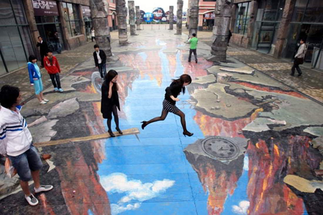 1100x733 3d Art On Road - 3d Painting