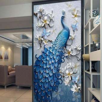 340x340 3d Embossed Peacock Bird Flower Hallway Photo Wallpaper Murals - 3d Painting