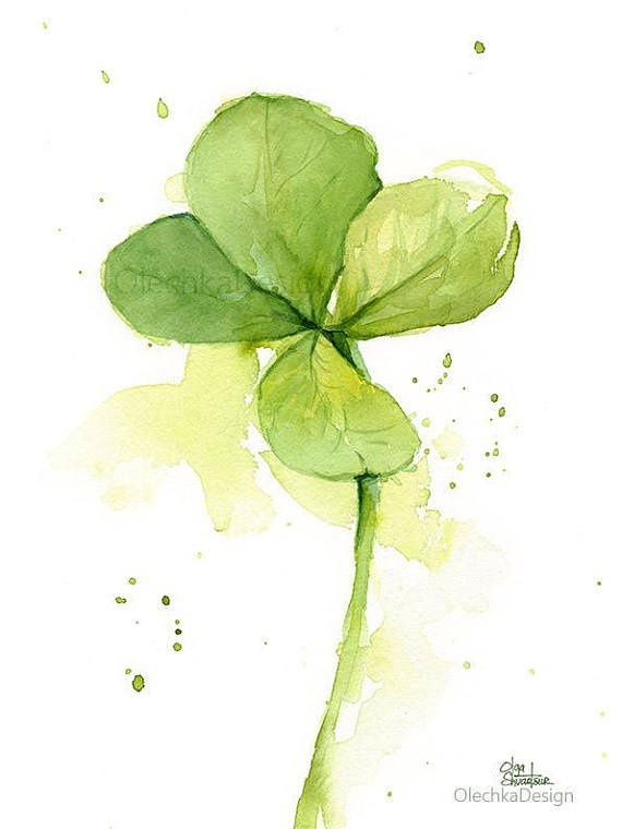570x760 Four Leaf Clover Watercolor Art Print Of Painting Plants St - 4 Leaf Clover Painting