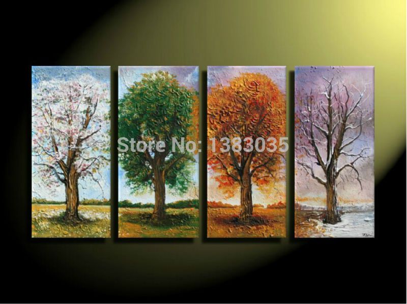 800x598 Hand Painted 4 Season Art Abstract Tree Painting Canvas - 4 Seasons Painting