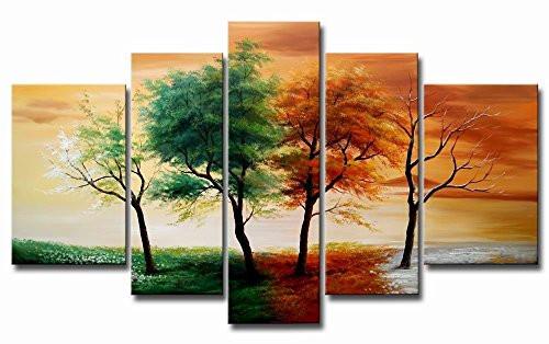 500x314 Oil Paintings On Canvas 5 Panel 100% Hand Painted 4 Seasons Trees - 4 Seasons Painting