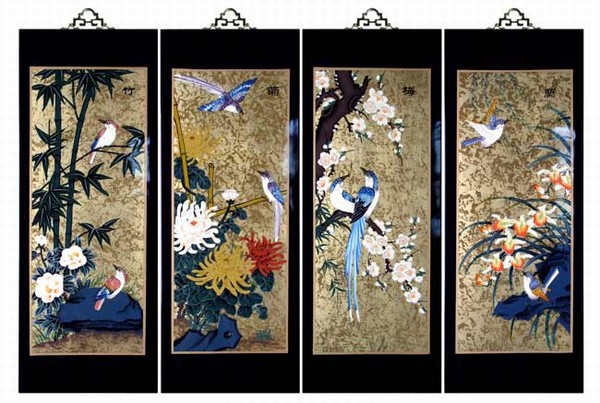 600x403 Set Of 4 Oriental Lacquered Painting Wall Art Plaques (Four - 4 Seasons Painting
