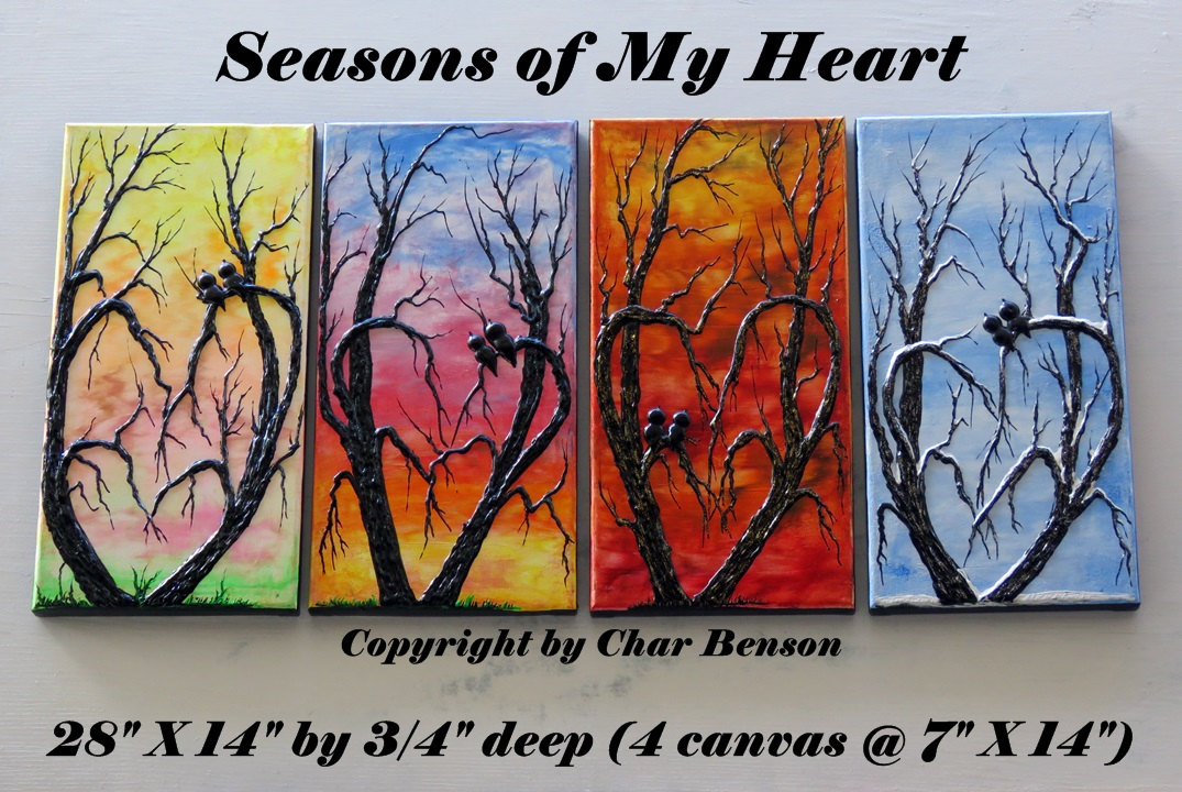 1075x720 4 Seasons Painting Lovebirds On Heart Trees Spring Summer Fall - 4 Seasons Painting