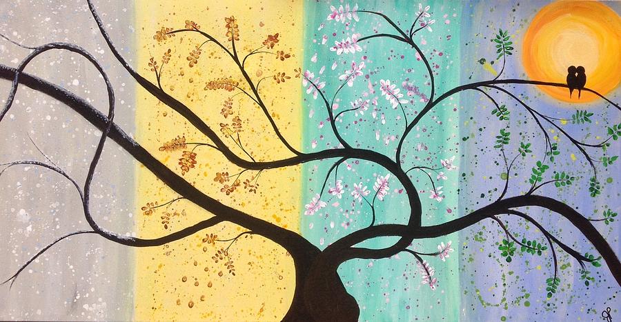 900x467 Four Seasons Tree Fine Art Print Painting By Jp Morris - 4 Seasons Tree Painting