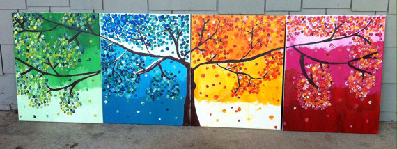 570x214 Items Similar To Four Seasons Tree Painting On Etsy - 4 Seasons Tree Painting
