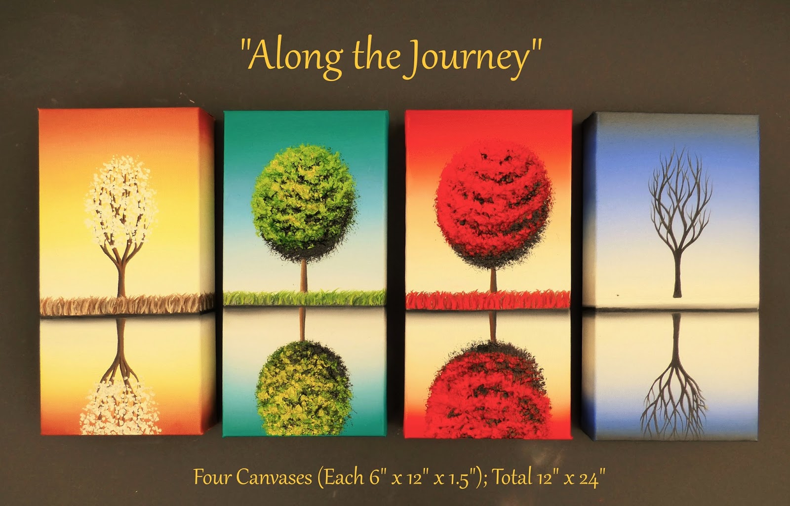 1600x1025 Original Oil Painting, Four Seasons Tree Painting, 12x24, Along - 4 Seasons Tree Painting