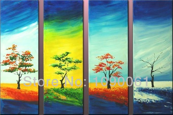 682x455 Hand Painted 4 Season Tree Painting Modern Abstract 4 Piece Canvas - 4 Seasons Tree Painting