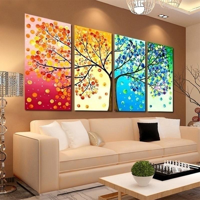800x800 4 Piece Four Seasons Tree Wall Art Decoration Canvas Painting - 4 Seasons Tree Painting
