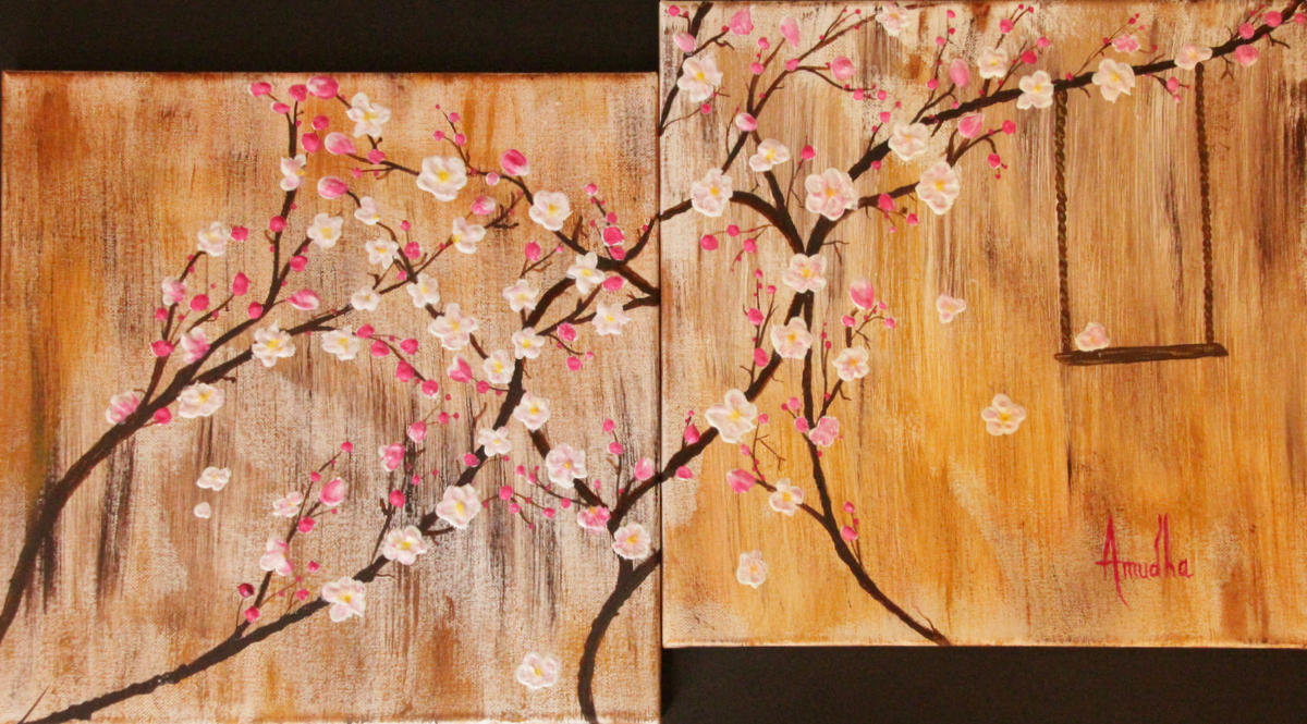 1200x665 Cherry Blossom Painting - 4 Square Canvas Painting