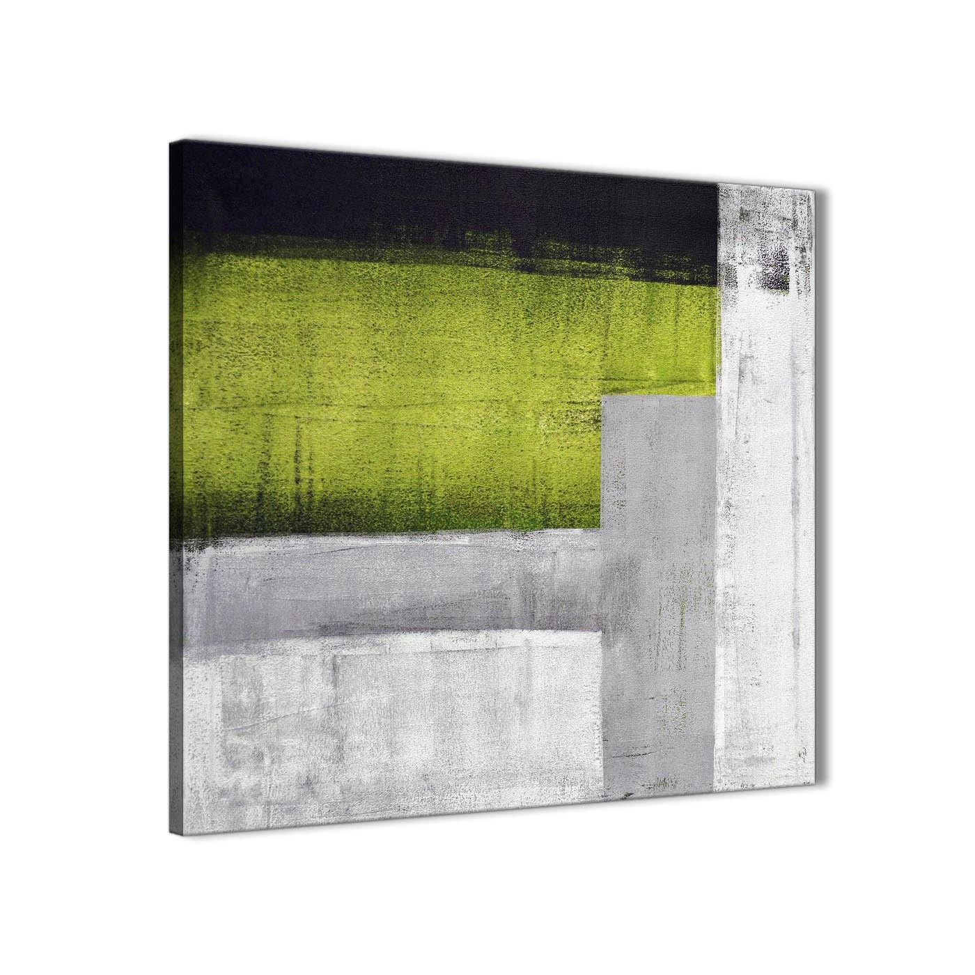 1400x1400 Lime Green Grey Painting Abstract Office Canvas Pictures - 4 Square Canvas Painting
