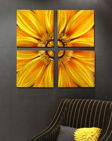 439x556 Sunflower Canvas Set Of Four Wall Arts In Yellow House - 4 Square Canvas Painting