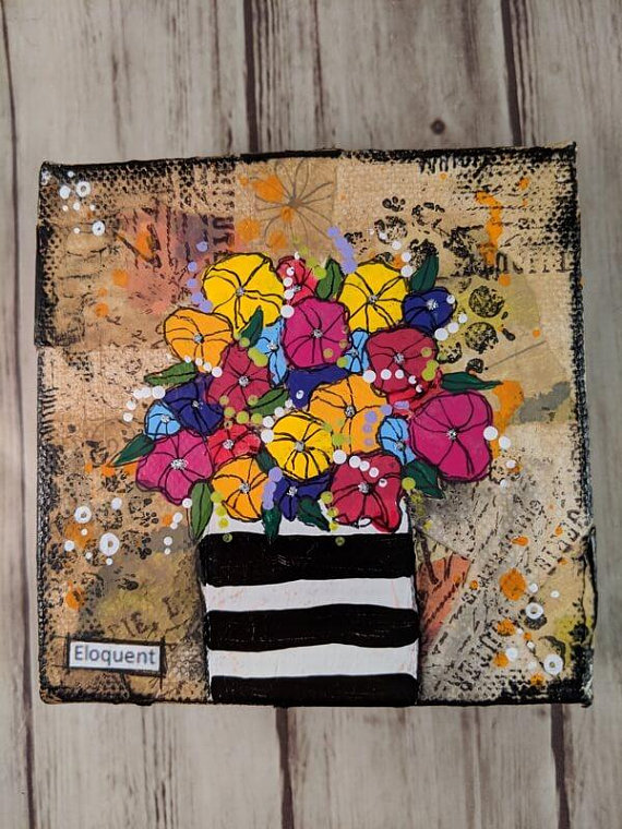570x760 Acrylic Mixed Media Painting On 4 Square Canvas Black - 4 Square Canvas Painting