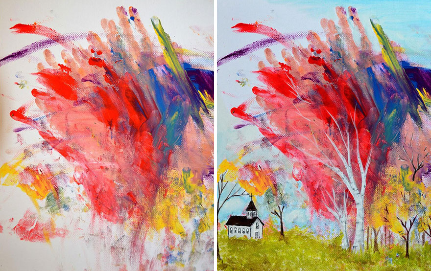 880x554 Mom Turns Her 3 Year Old's Doodles Into Paintings Bored Panda - 4 Year Old Painting