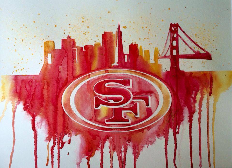 960x696 San Francisco 49ers 12x16 Pre Masked Watercolor Canvas Wet - 49ers Painting