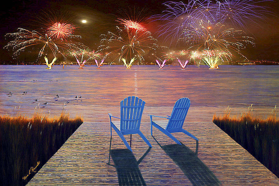 900x599 Fire Works - 4th Of July Painting