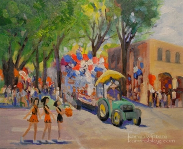 600x490 South Pasadena Plein Air Genre Oil Painting - 4th Of July Painting