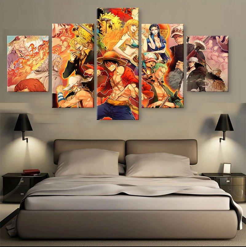 800x804 5 Panels Unframed Wall Art Painting One Piece Lufei Hanging - 5 Painting