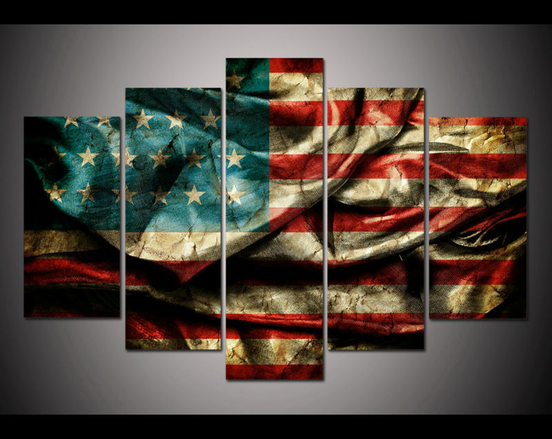 800x636 5 Panel Large Poster Hd Printed Painting Retro American Flag - 5 Painting