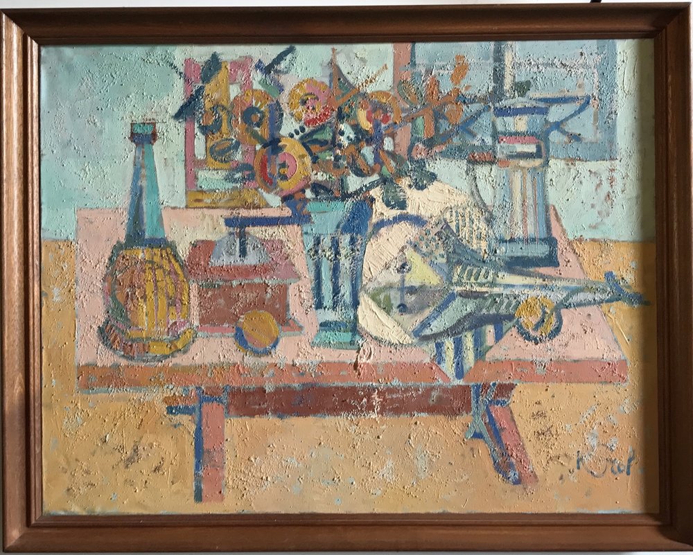 1000x801 Abraham Krol 1940 50s Oil Still Life With Fish Painting Mgh - 50s Painting