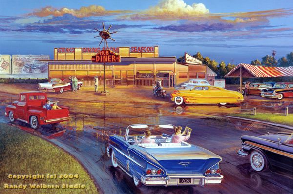 600x398 Dragging The Circle (Hub Diner) Find 50s Art, Classic Art - 50s Painting