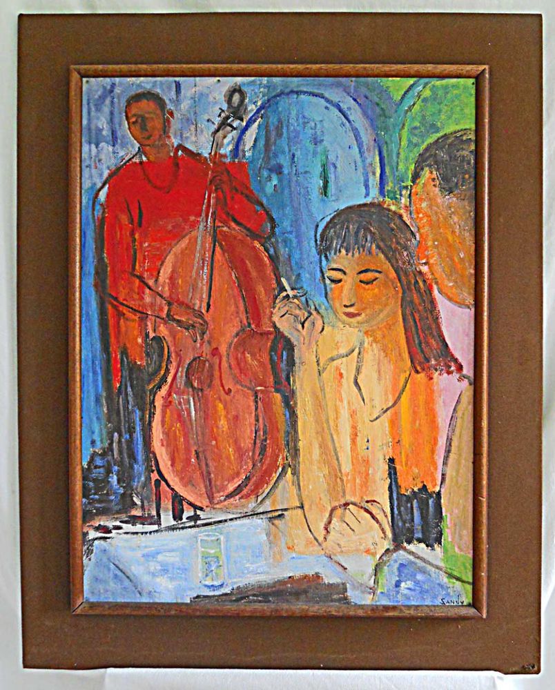 804x1000 Modernist Vintage 60s Painting Night Club Cool Cats Jazz Music - 60s Painting
