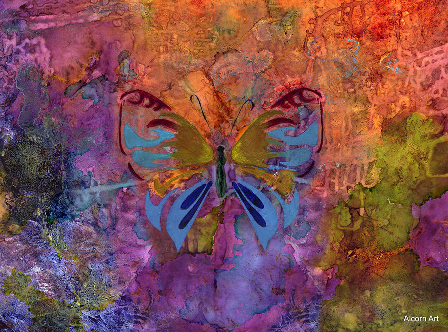 900x667 60's Butterfly Painting By Brenda Alcorn - 60s Painting