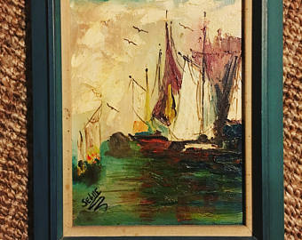 340x270 Vintage 1960s Abstract Painting Rare 60s Orange Abstract Art - 60s Painting