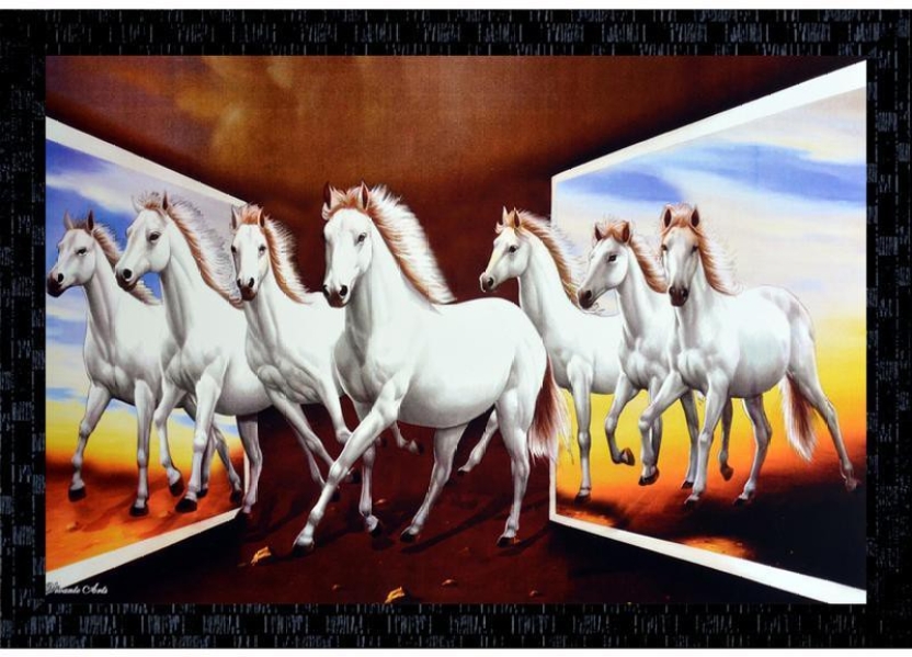 832x599 Janki Lucky Seven (7) White Running Horses Vastu Wall Painting - 7 Running Horses Painting