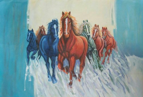 500x340 7 Running Horses Modern Art Paintings - 7 Running Horses Painting