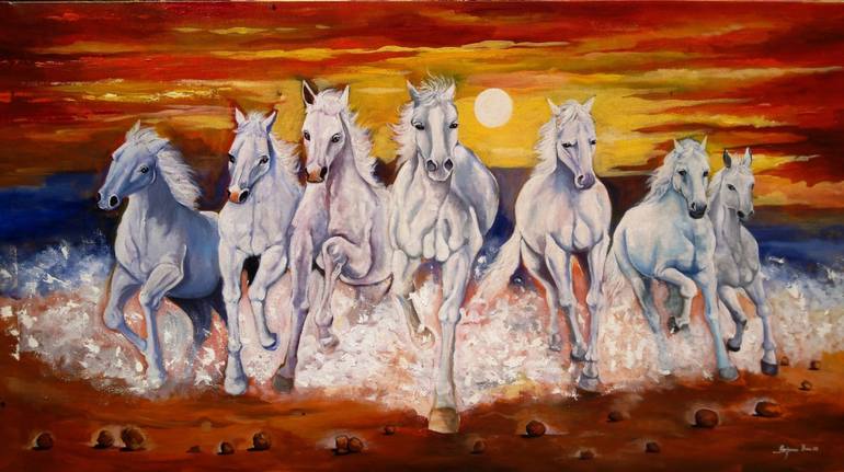 770x431 Saatchi Art Running White Horse Painting By Arjun Das - 7 Running Horses Painting