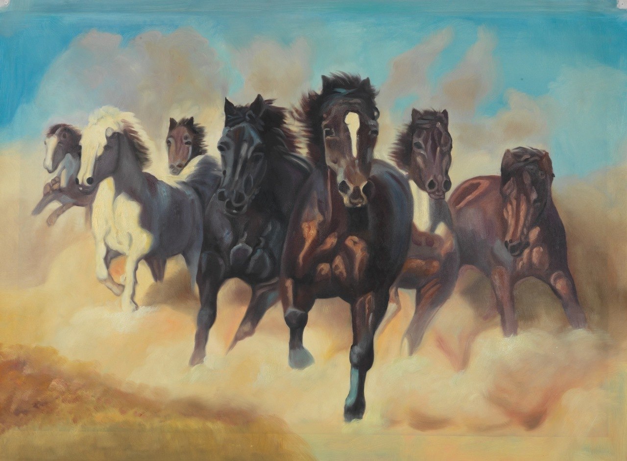 1280x940 Buy 7 Horse Running Handmade Painting By Community Artists Group - 7 Running Horses Painting