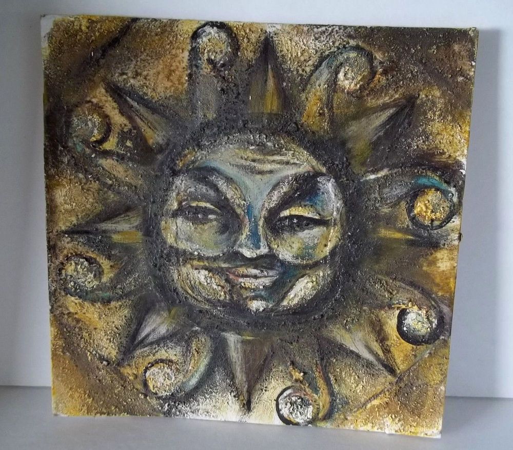 1000x877 Mod Vintage Oil Painting 60's 70's Impressionism Smilin Sun - 70s Painting