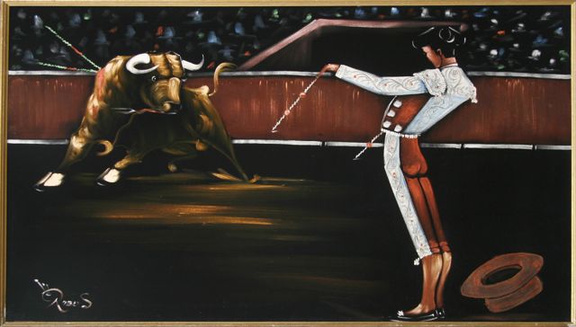 640x364 Terry Strickland Art My New Black Velvet Matador Painting - 70s Velvet Painting