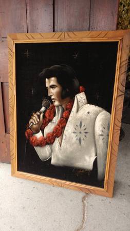 253x450 Elvis Presley Large Velvet Painting Framed Early 70's So - 70s Velvet Painting