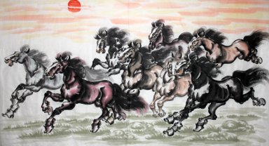 384x208 Chinese Painting Horse - 8 Horses Painting