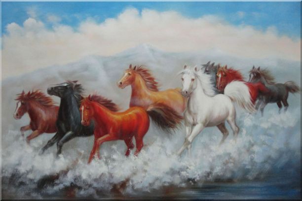 612x408 Eight Running Mustang Herd Horses Oil Painting Animal Naturalism - 8 Horses Painting