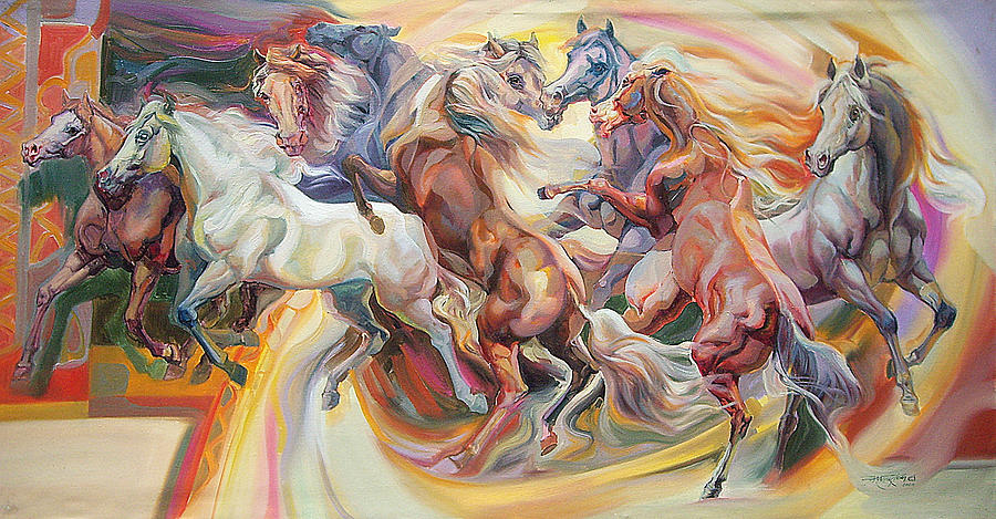 900x469 Horses Painting By Harry Torres - 8 Horses Painting