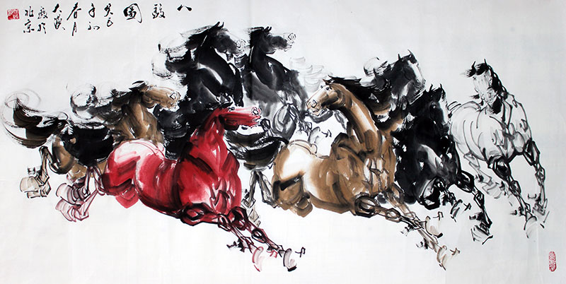 800x402 Original Chinese 8 Horses Painting Wall Art Chinese Calligraphy - 8 Horses Painting