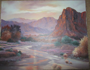 300x235 Vintage 80s Desert Landscape Original Hand Painted Painting By - 80s Painting