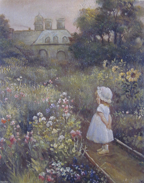 503x640 Oil Painting On Stretched Canvas 8x 10 ~girl In Field Of Flowers - 8x10 Oil Painting