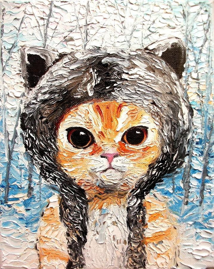 718x900 Cat Print Of Original Oil Painting 8x10 Inches Wolf Kitten - 8x10 Painting