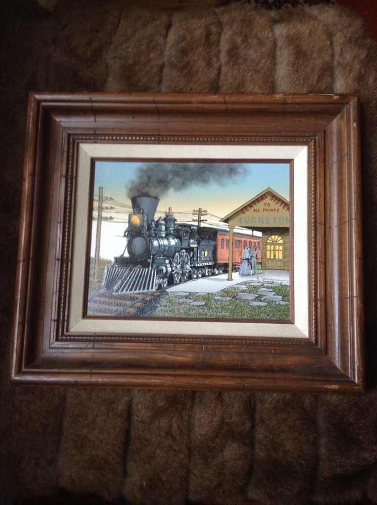 746x1000 H Hargrove Serigraph Print On Canvas Train Evanston Station 8x10 - 8x10 Painting